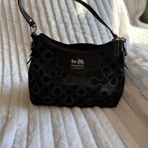 Coach Black and Silver Vintage Madison Signature Shoulder Bag